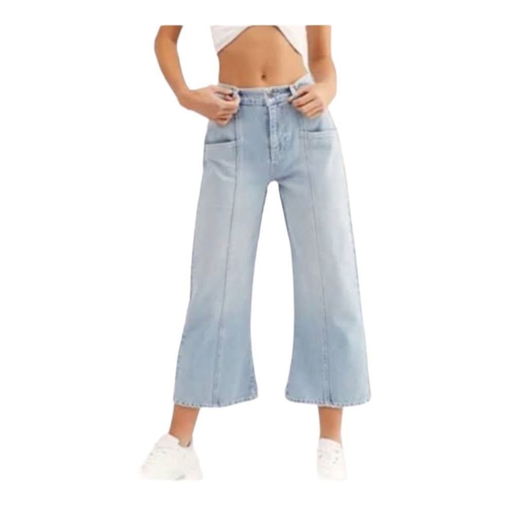 Free People We The Free Mom Wide Leg Cropped Jeans Let The Sunshine Light Wash